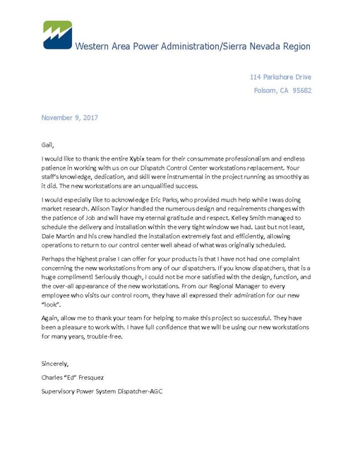 Letter from WAPA Folsum CA